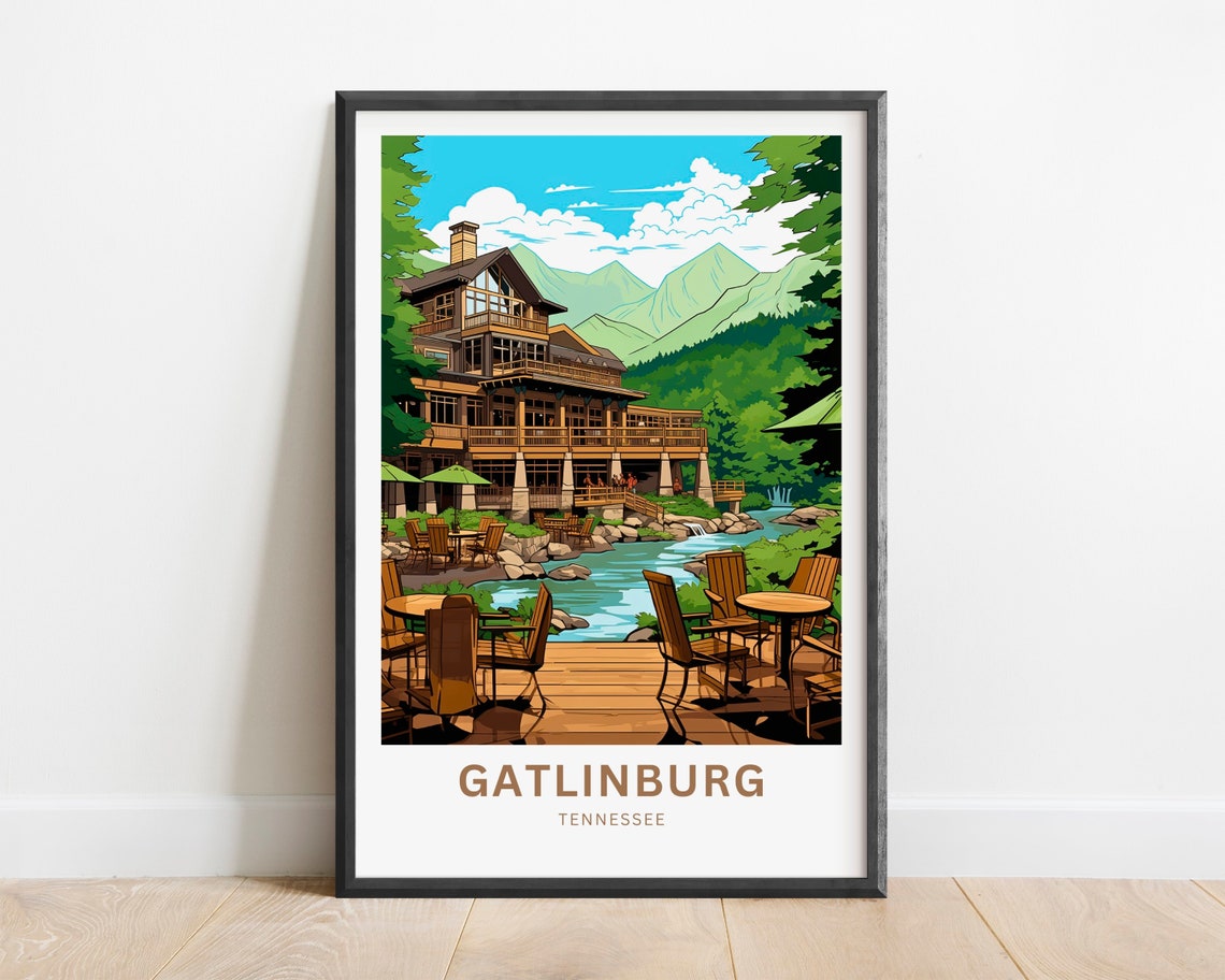 Gatlinburg Tennessee Riverside Lodge Mountain Deck Retreat Poster