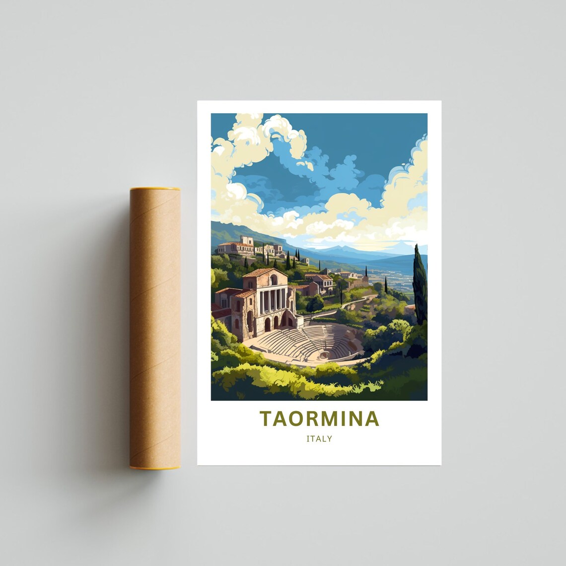 Taormina Italy Ancient Greek Theatre and Hillside Town Poster - Image 4