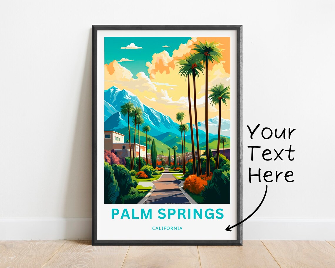 Personalized Palm Springs California Travel Poster Palm Tree Street Custom Art