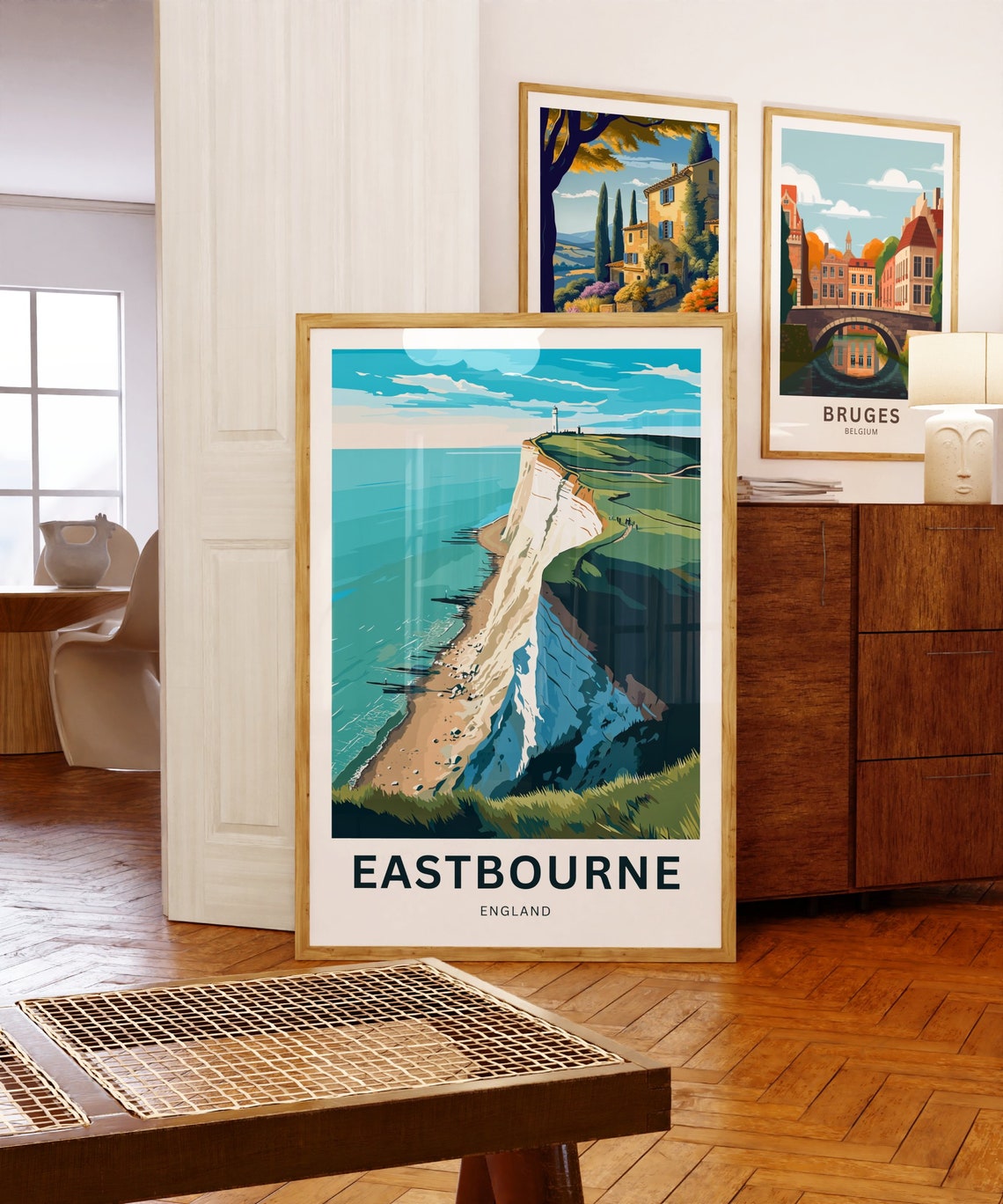 Eastbourne England White Cliffs Lighthouse Coastal Art Travel Poster - Image 5