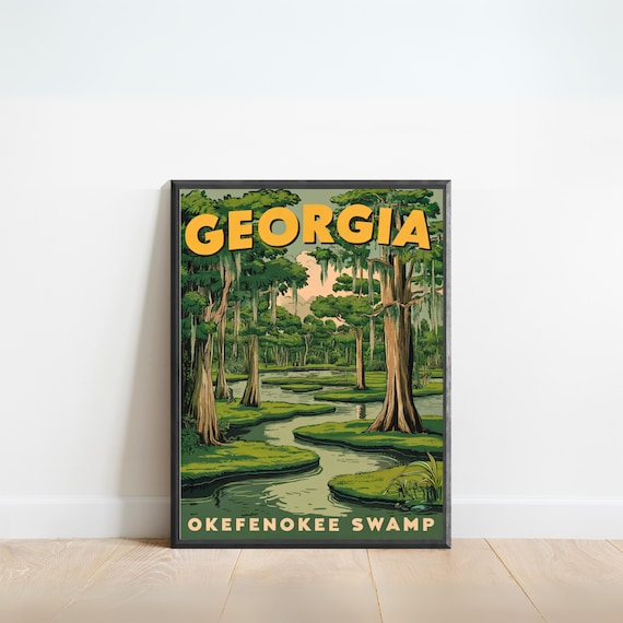Georgia Okefenokee Swamp Cypress Trees Vintage State Travel Poster