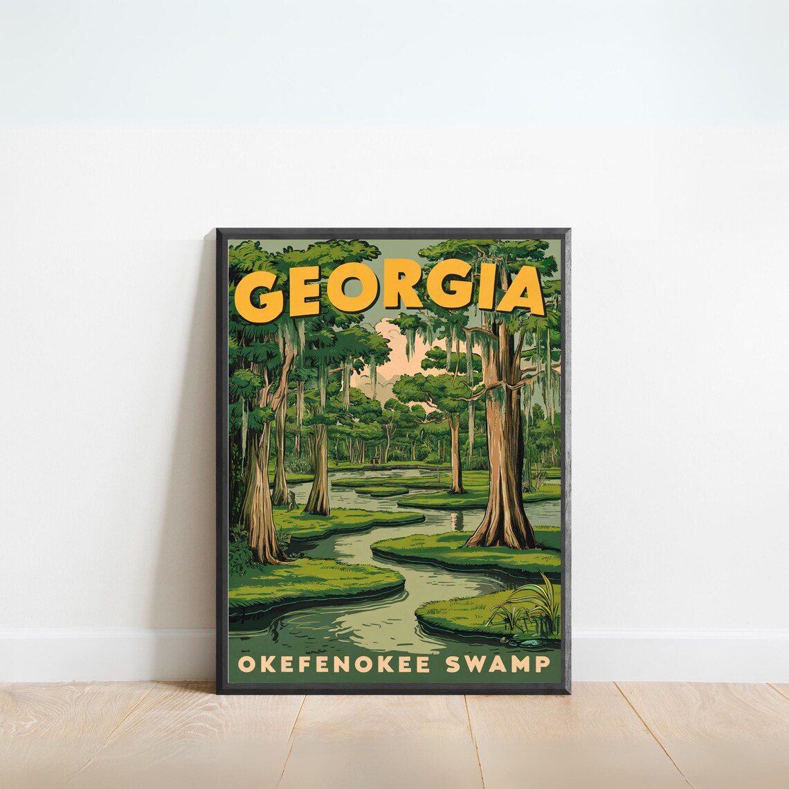 Georgia Okefenokee Swamp Cypress Trees Vintage State Travel Poster