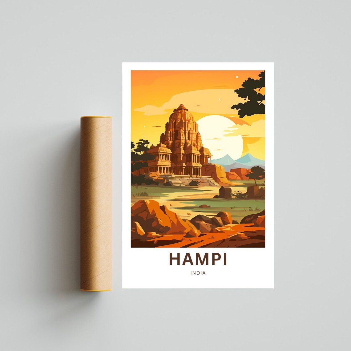 Hampi India Personalized Ancient Temple Golden Sunset Travel Poster - Image 4