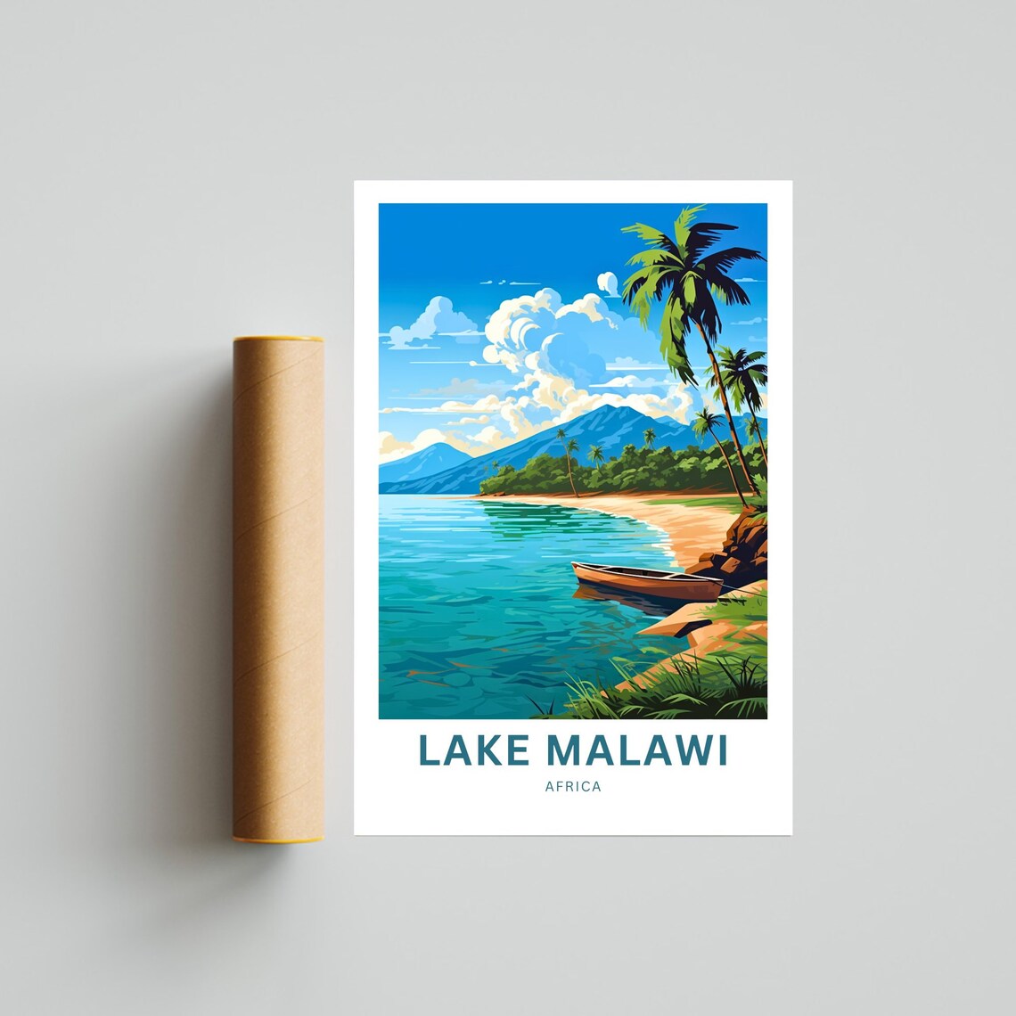 Lake Malawi Africa Palm Beach Canoe Personalized Travel Poster - Image 4