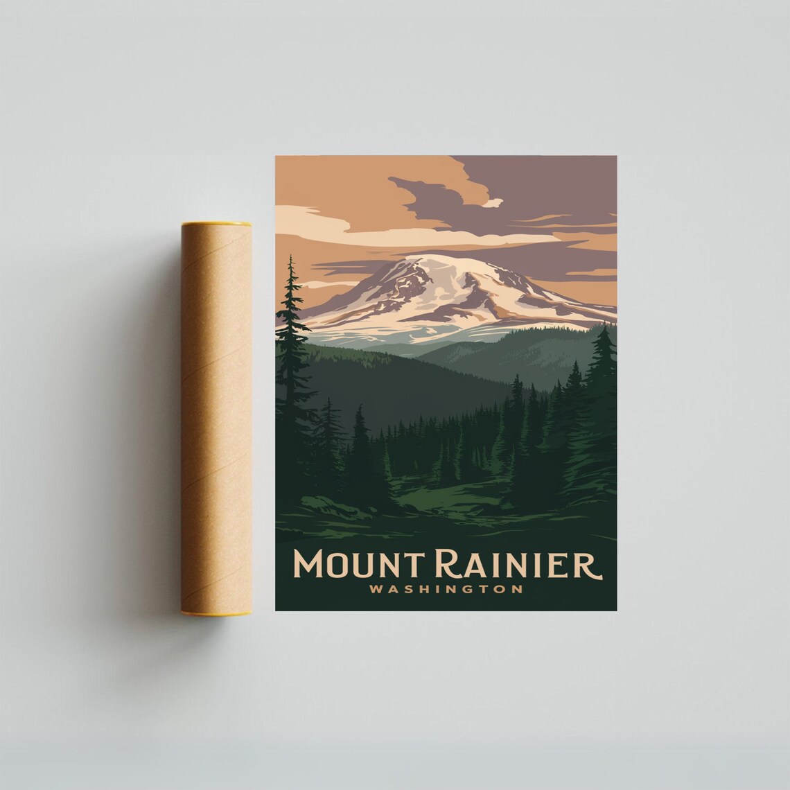 Mount Rainier Washington Vintage Poster with Forest and Sunset Glow - Image 3
