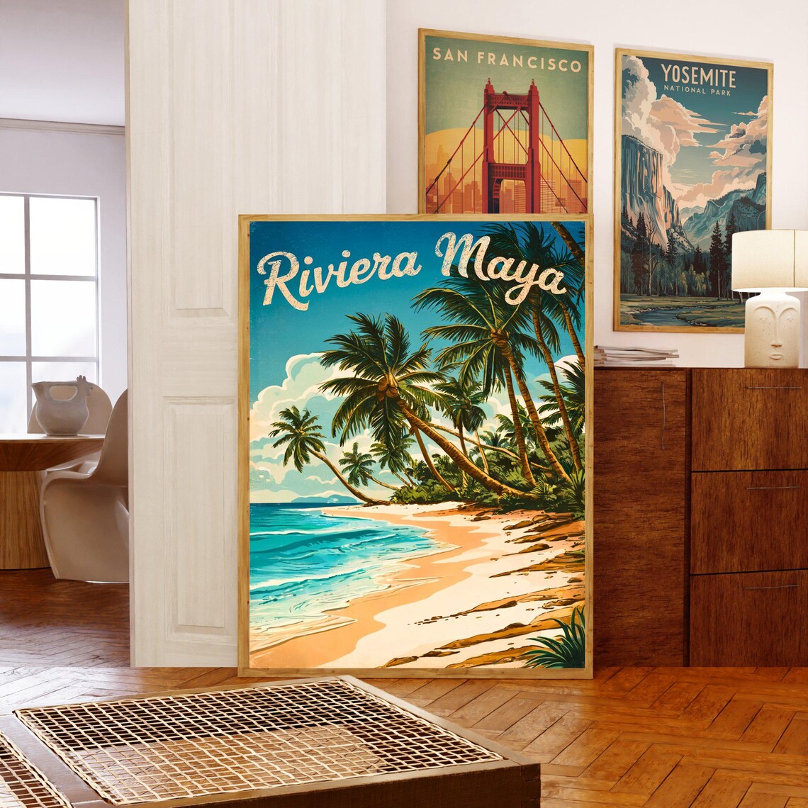 Riviera Maya Vintage Palm Grove Beach Mexico Coastal Travel Poster - Image 5
