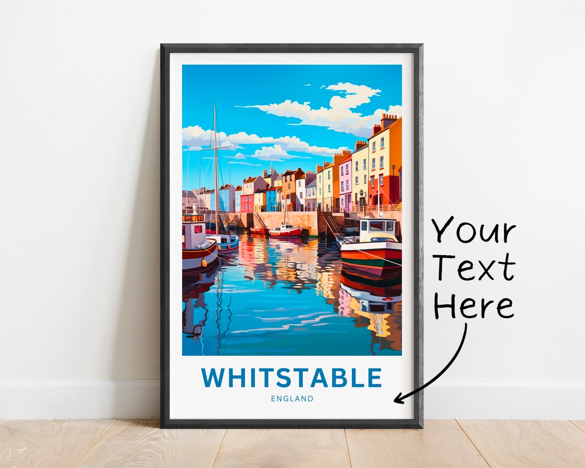 Whitstable England Colorful Harbor Scene Personalized Travel Poster
