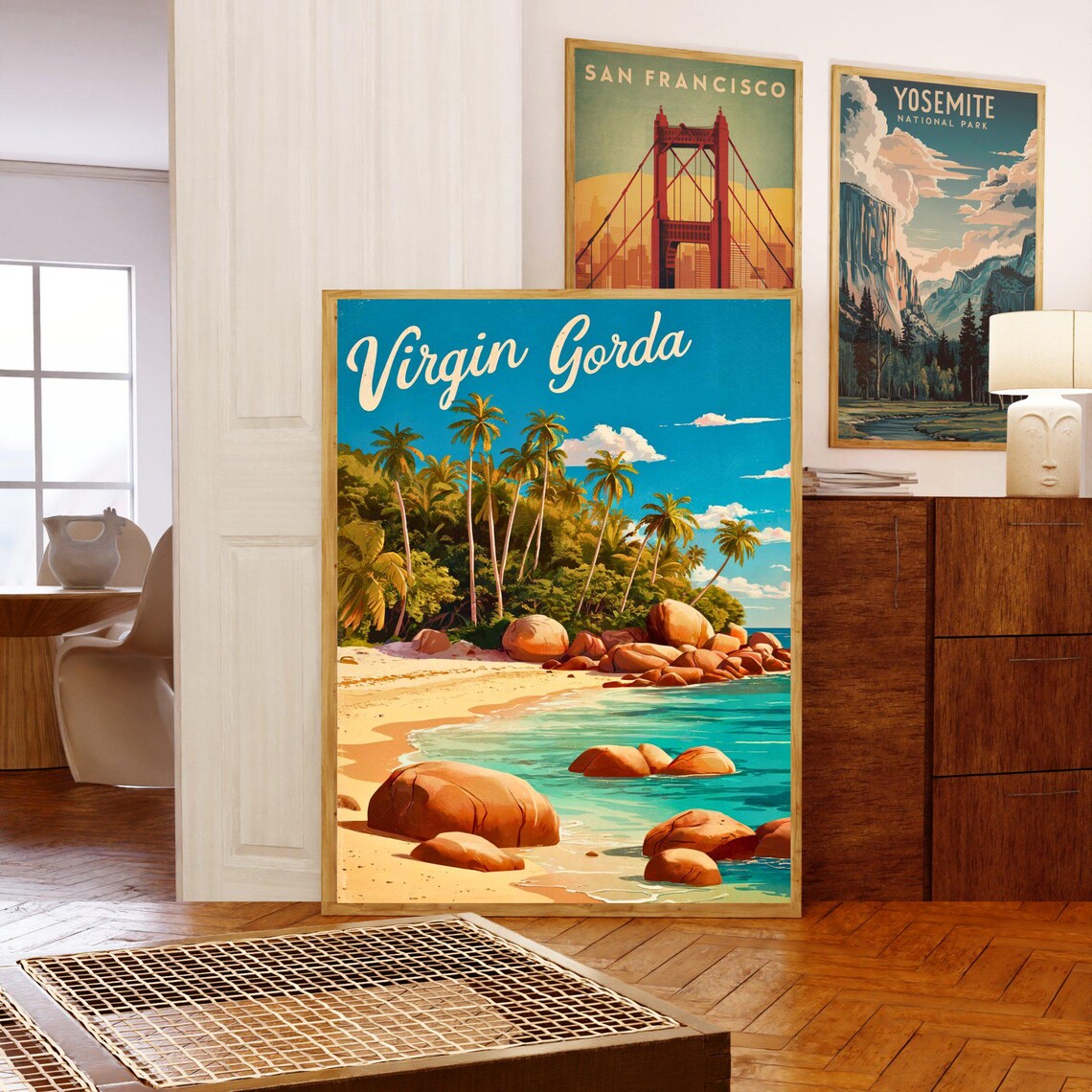 Virgin Gorda Palm Tree Beach Tropical Vintage Island Travel Poster - Image 5