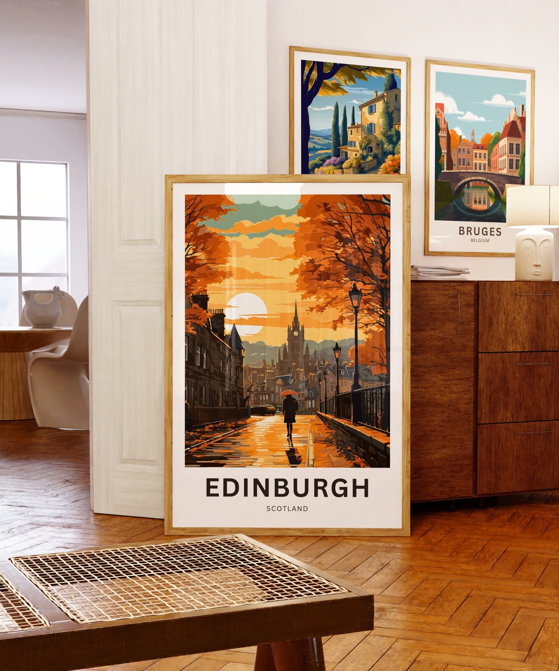 Edinburgh Scotland Autumn Sunset Clock Tower Street View Poster - Image 5