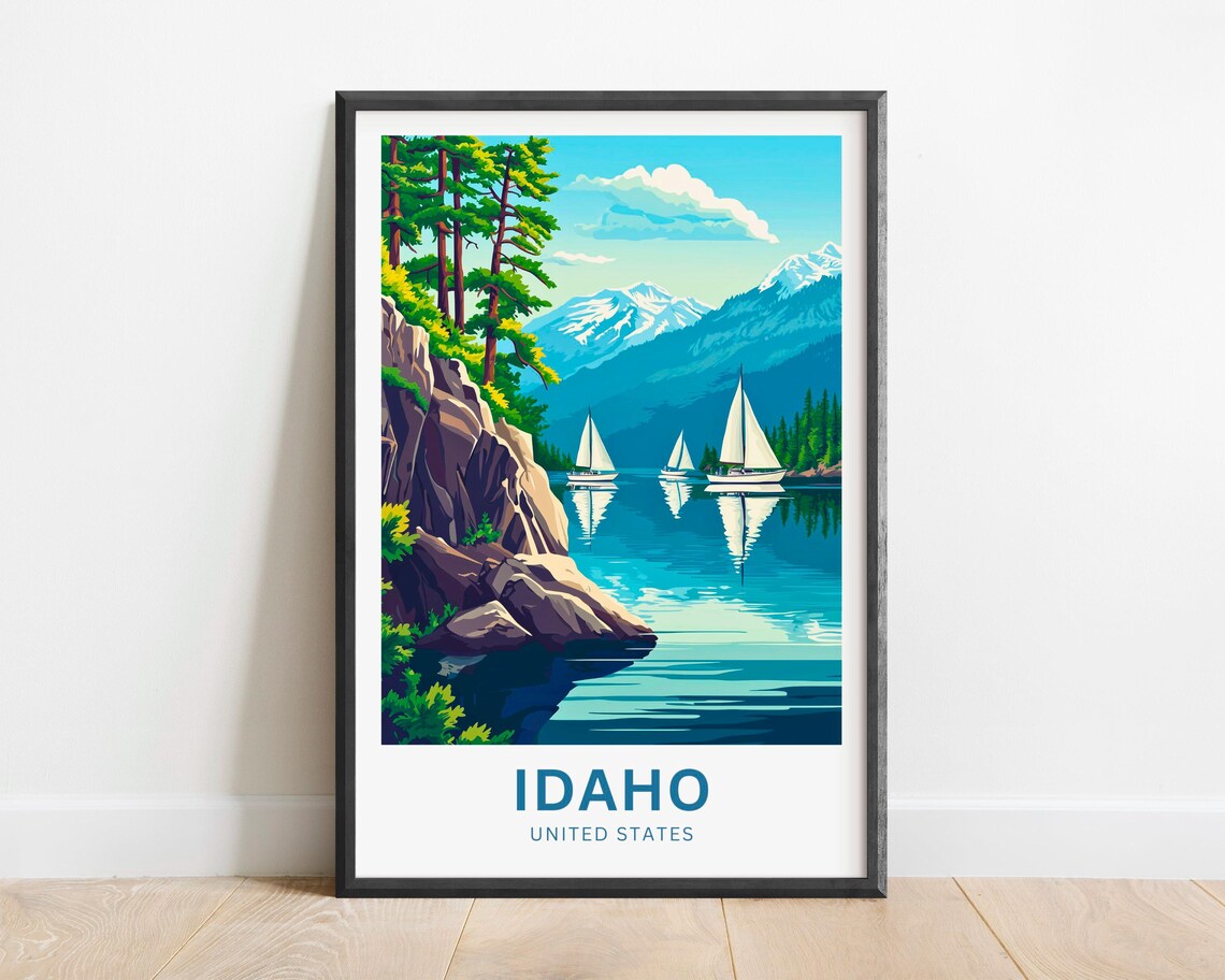 Personalized Idaho United States Lake Print Sailboats Custom Name Art