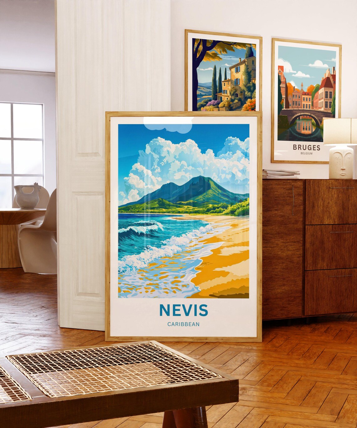 Nevis Caribbean Tropical Golden Sand Beach Surf Travel Poster - Image 5