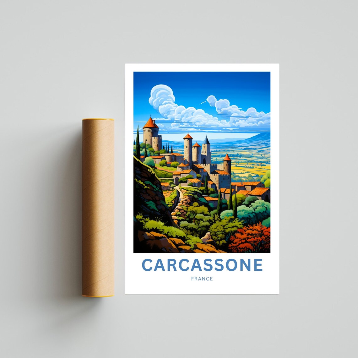 Carcassonne France Hilltop Medieval Old Town Panorama Travel Poster - Image 4