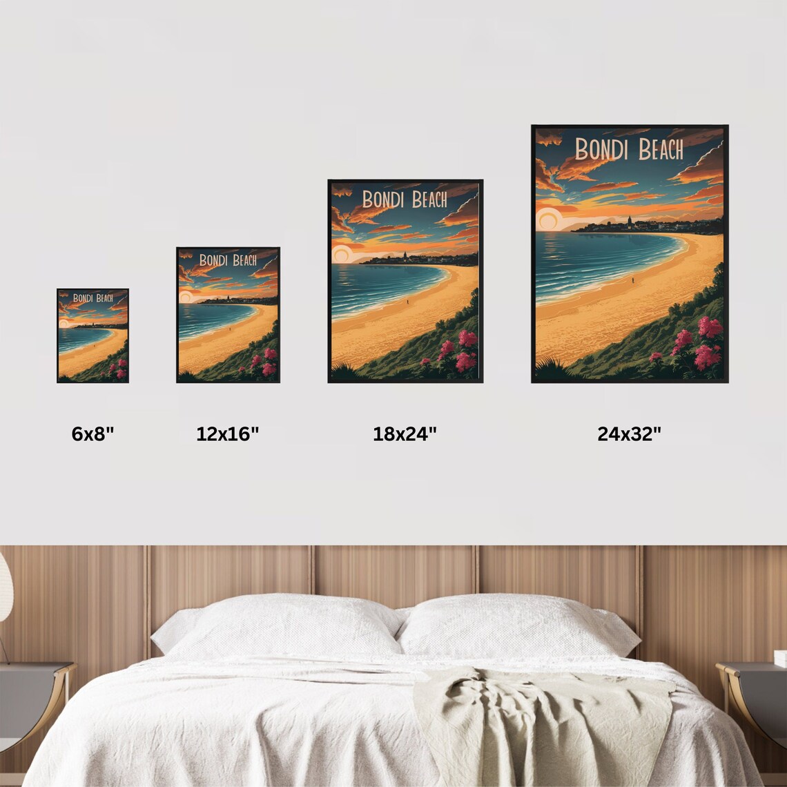 Bondi Beach Fiery Sunset Clouds Lone Walker Golden Shore Poster - Image 4