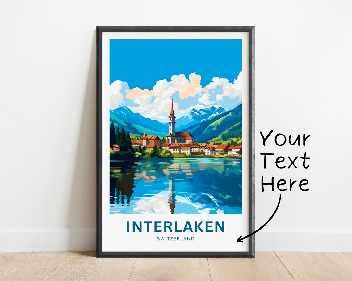 Personalized Interlaken Switzerland Church Lake View Travel Poster