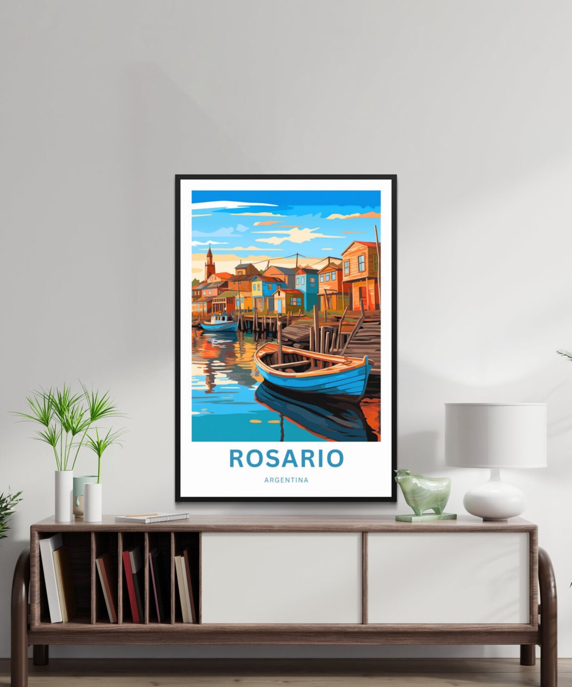 Rosario Argentina Waterfront Boats Custom Text Travel Poster - Image 2