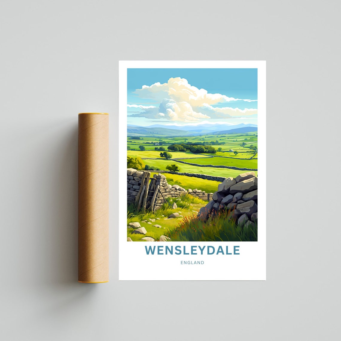 Wensleydale England Personalized Dry Stone Wall Meadow Poster - Image 4