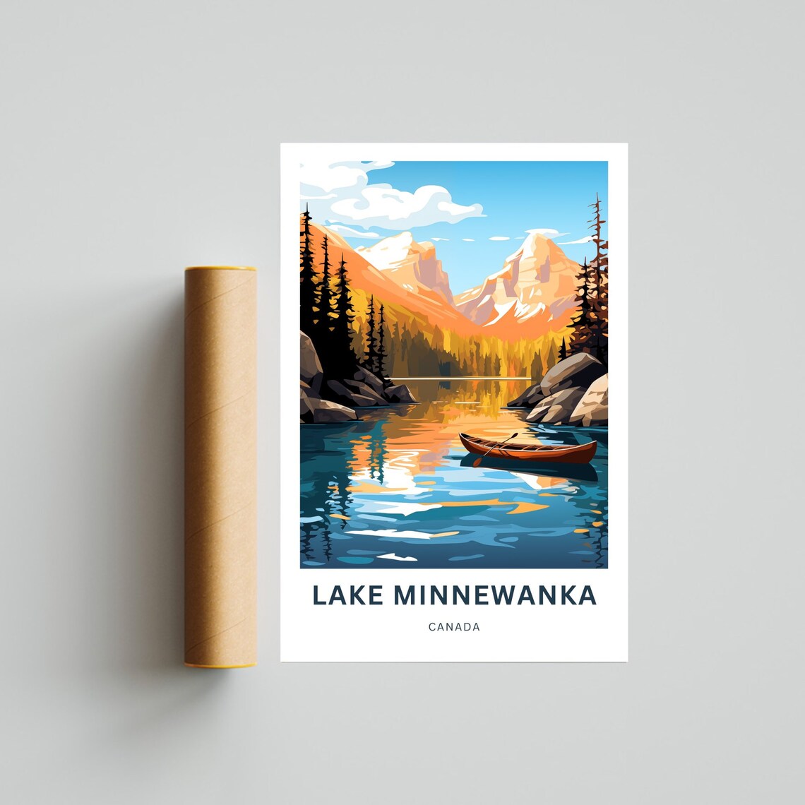 Lake Minnewanka Canada Canoe Turquoise Water Mountain Poster - Image 4