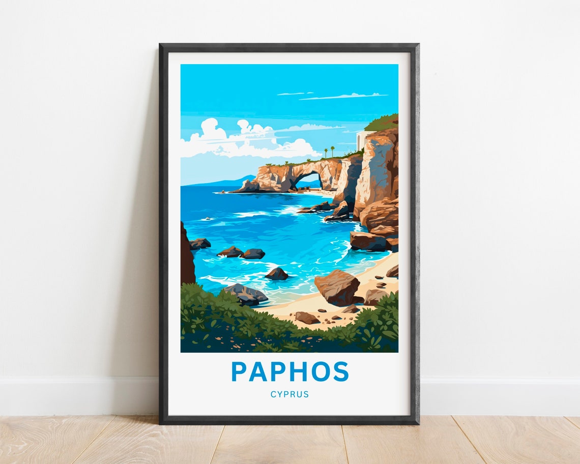 Paphos Personalized Sea Arch Rocky Coast Cyprus Travel Art Poster - Image 2