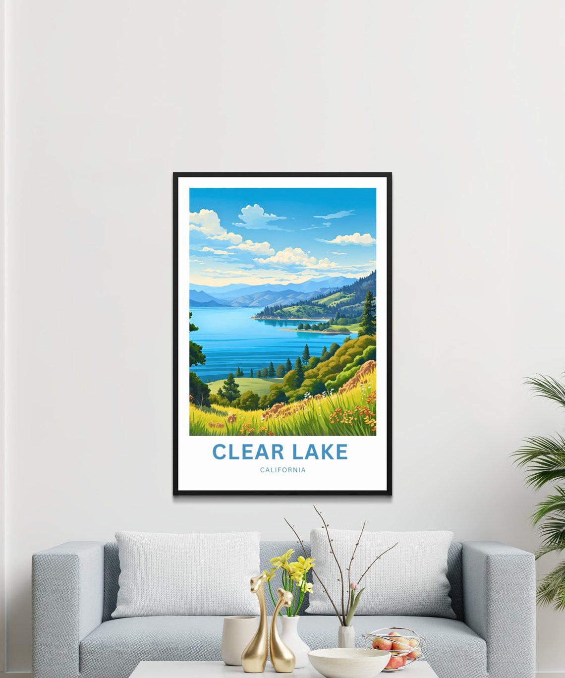 Clear Lake California Wildflower Meadow Lakeside View Poster - Image 3