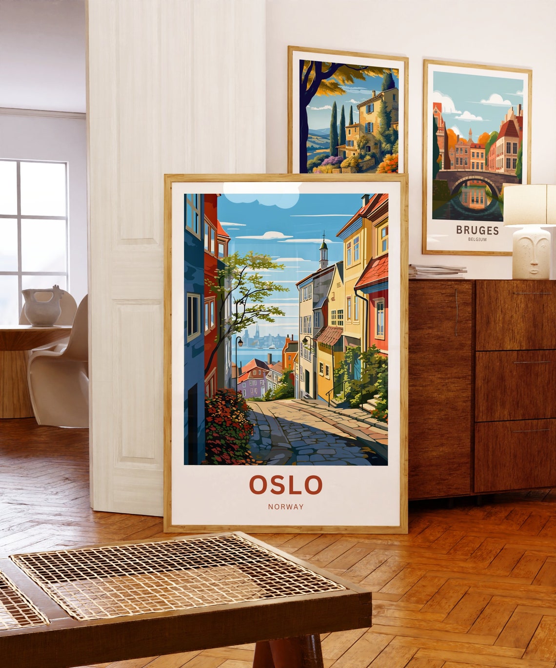Oslo Norway Custom Text Cobblestone Lane Harbor View Travel Poster - Image 5