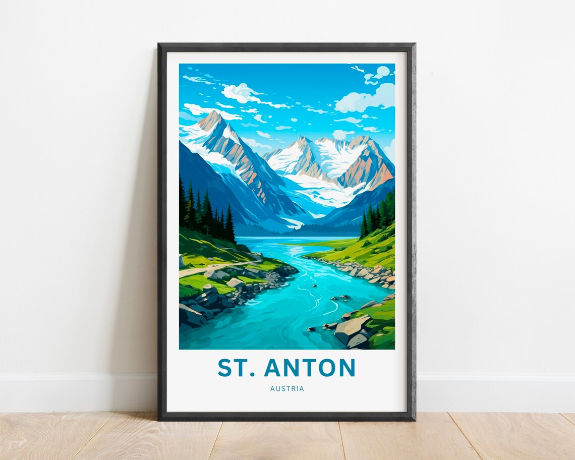 St Anton Austria Summer Alpine River Glacier Peaks Travel Poster