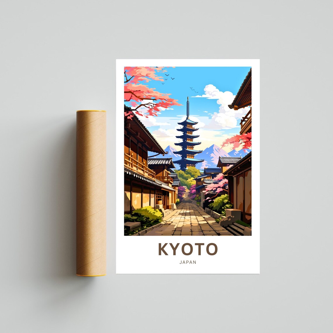 Kyoto Japan Pagoda Cherry Blossom Spring Street Travel Poster - Image 4