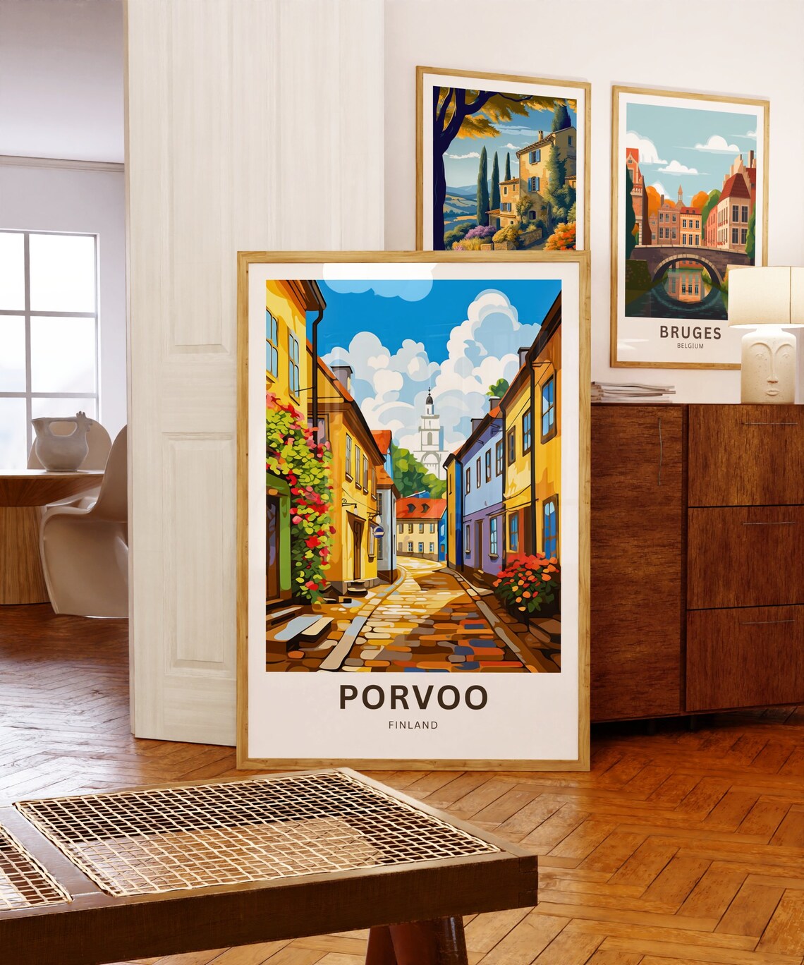 Porvoo Flower Lined Street Sunny Old Town Finland Travel Poster - Image 5
