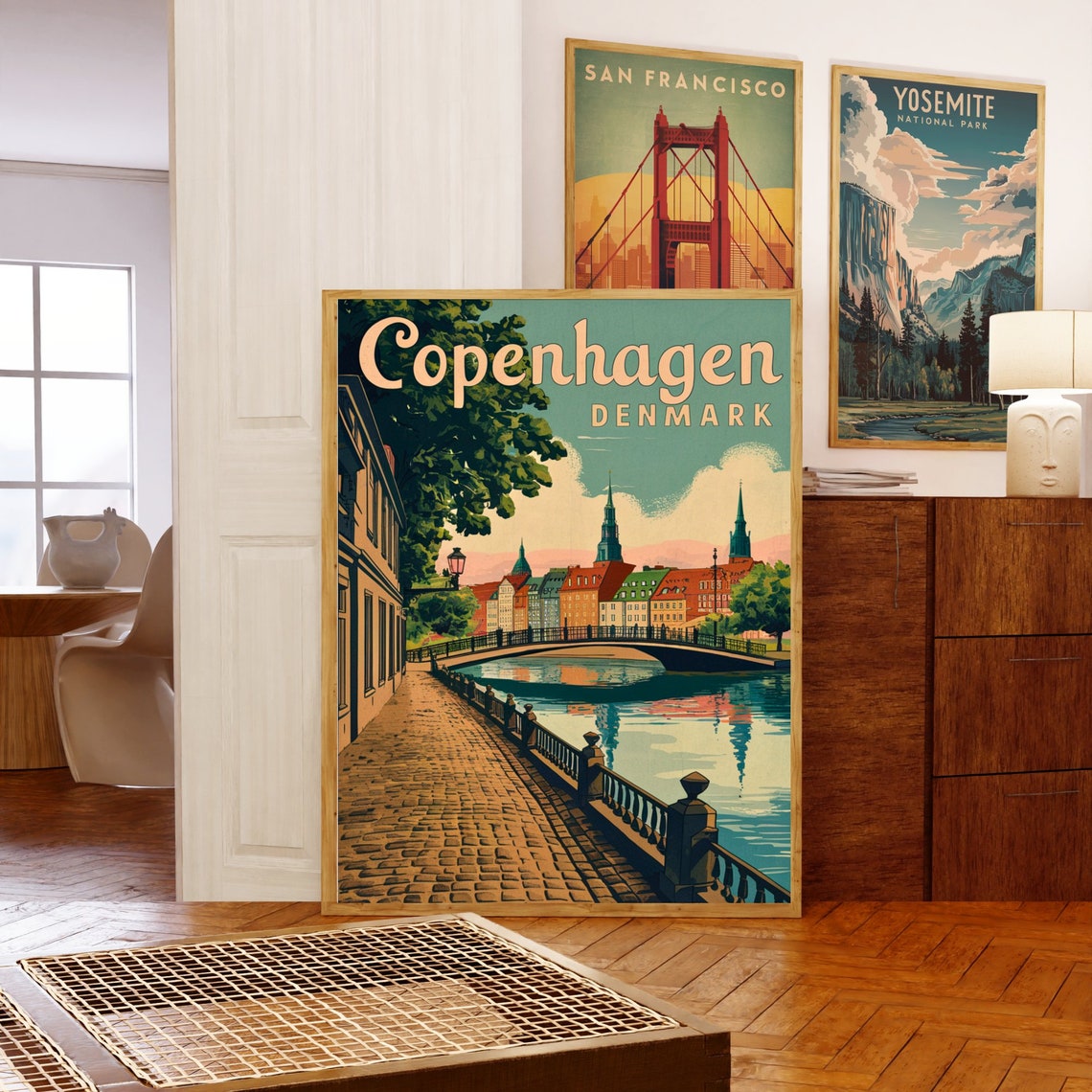 Copenhagen Denmark Vintage Cobblestone Canal Bridge Old Town Poster - Image 5