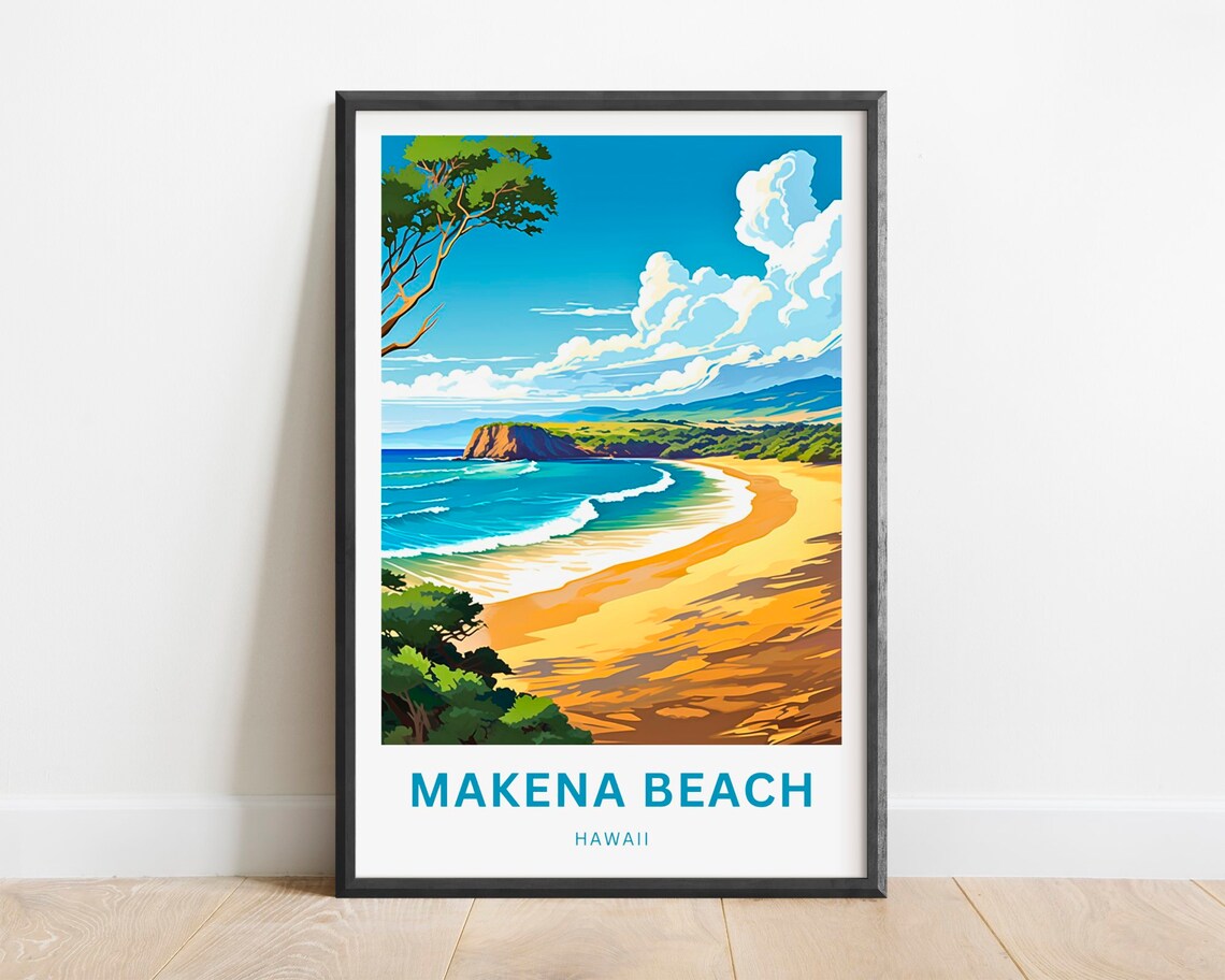 Makena Beach Hawaii Turquoise Bay Golden Sand Scenic Travel Poster