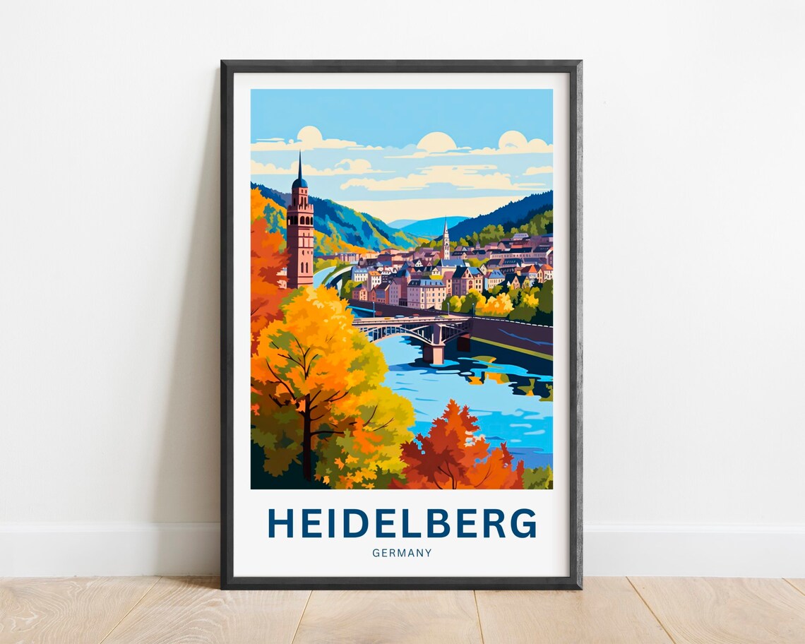 Heidelberg Germany Autumn Bridge Vintage Travel Poster River Gift