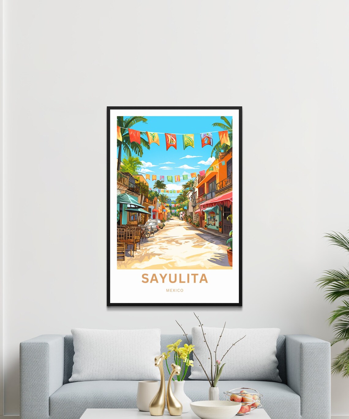 Personalized Sayulita Mexico Festival Street Colorful Flags Poster - Image 3