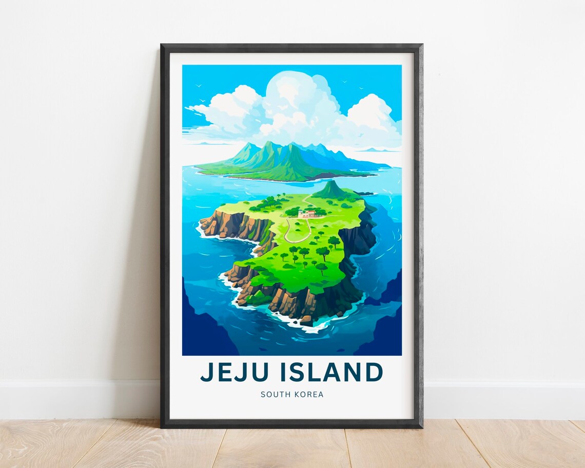 Jeju Island South Korea Aerial Volcanic Cliffs Coast Travel Poster