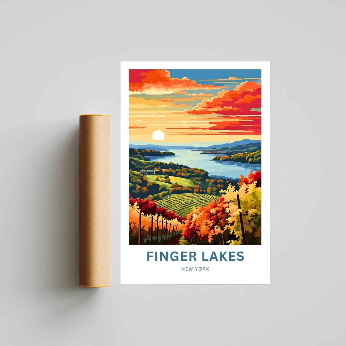 Finger Lakes New York Sunset Vineyard Overlooking Lake Poster - Image 4