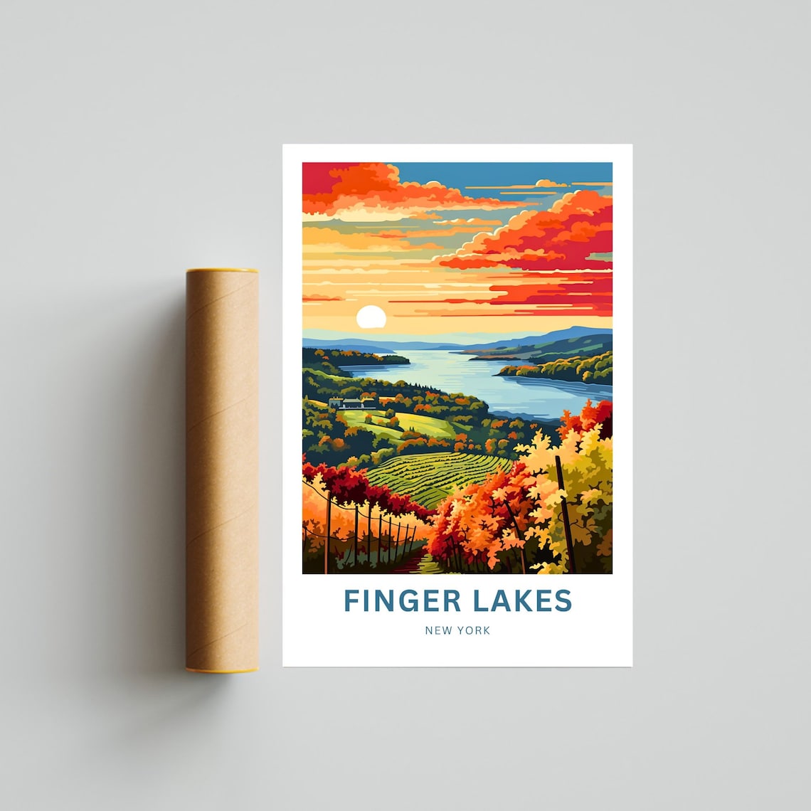 Personalized Finger Lakes New York Sunset Vineyard Lake Poster - Image 4