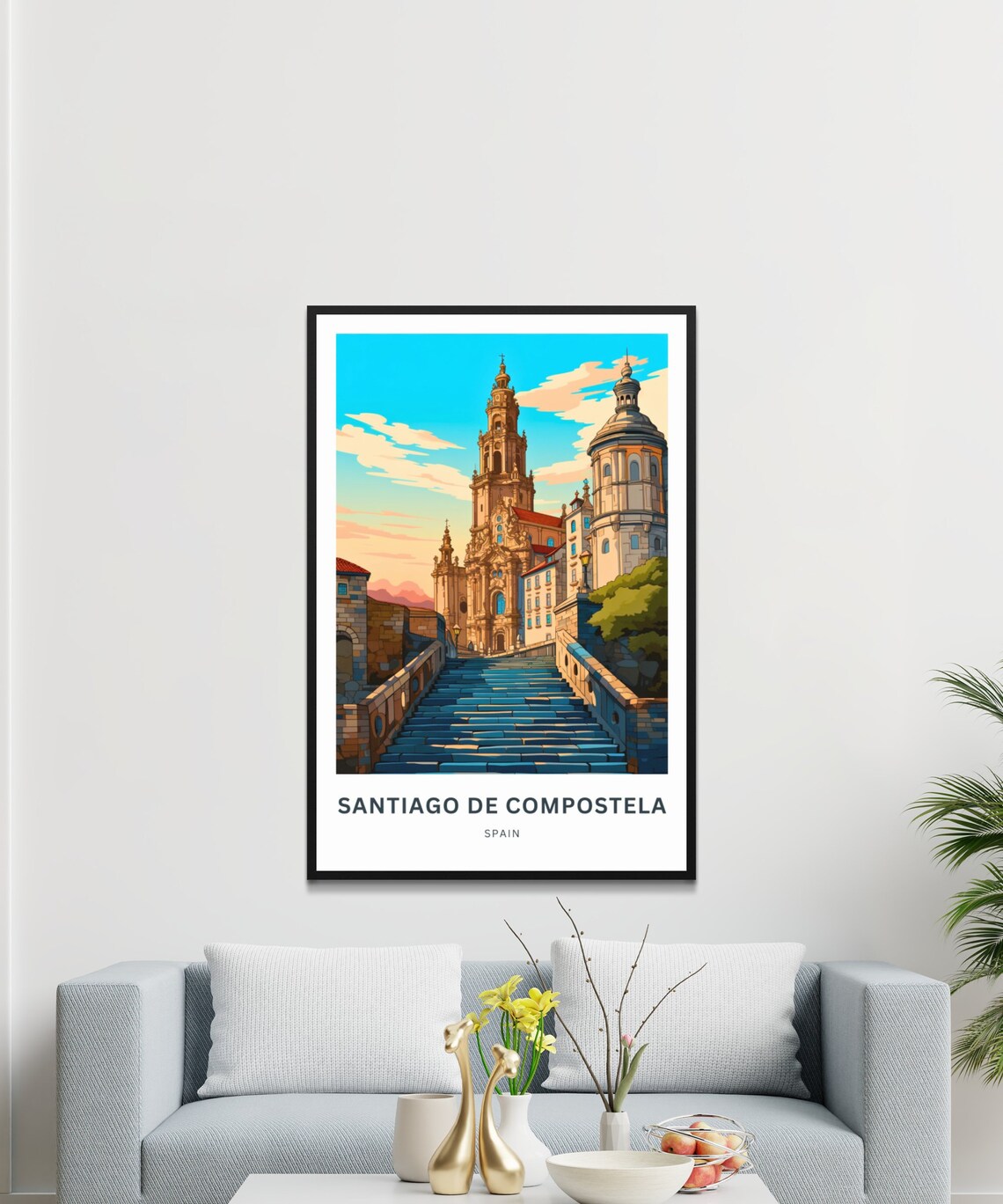 Santiago de Compostela Spain Blue Steps Cathedral Travel Poster - Image 3