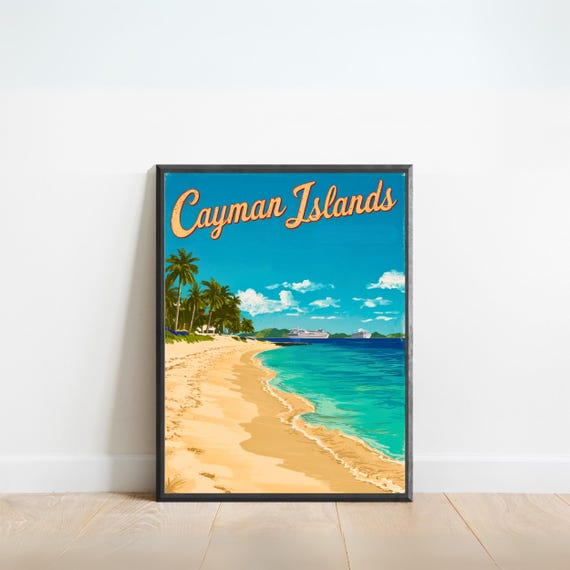 Cayman Islands Vintage Travel Poster Cayman Islands Print Caribbean Wall Art Framed Gift United States Present
