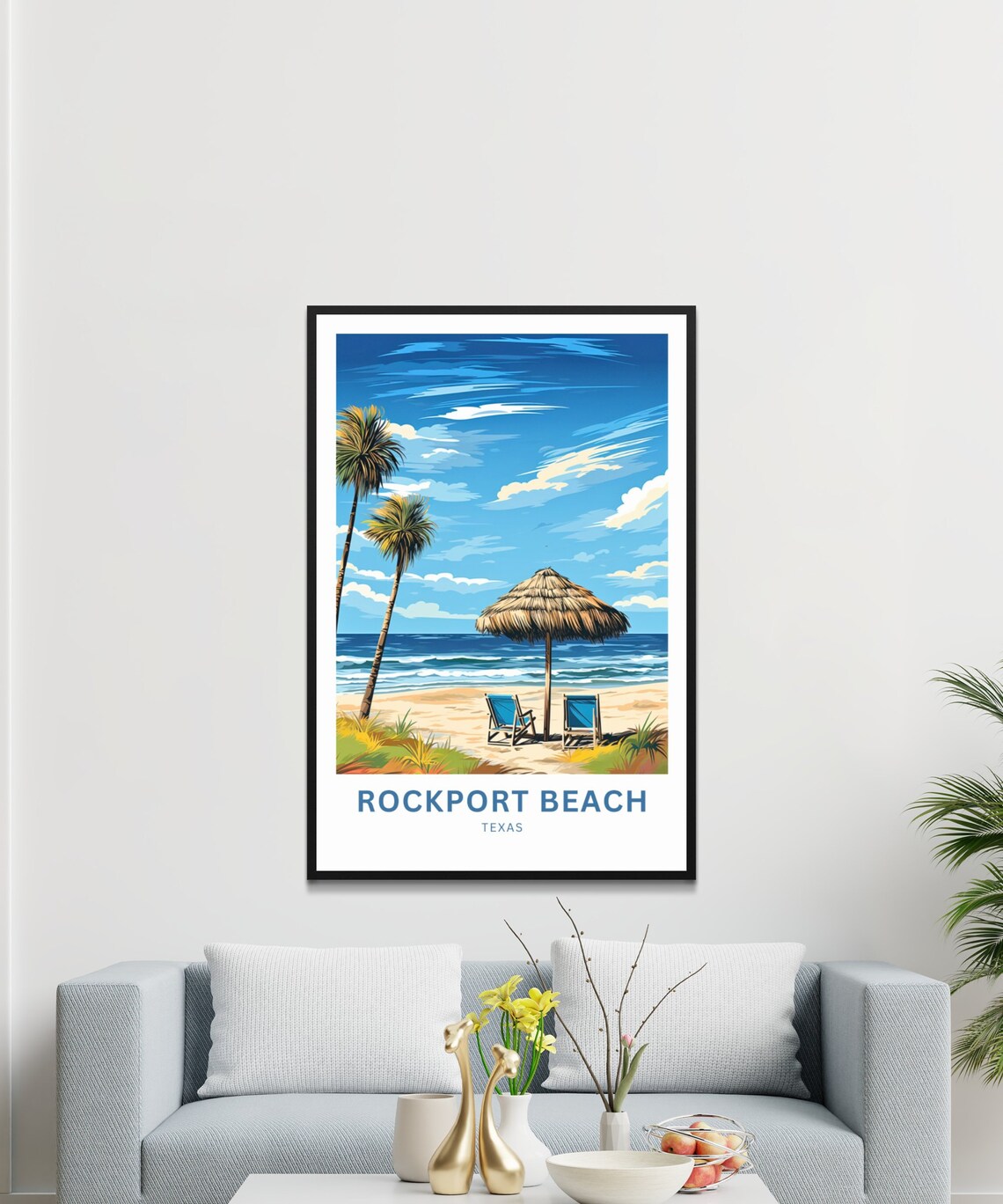 Rockport Beach Texas Palms Beach Umbrella Coastal Travel Poster - Image 3