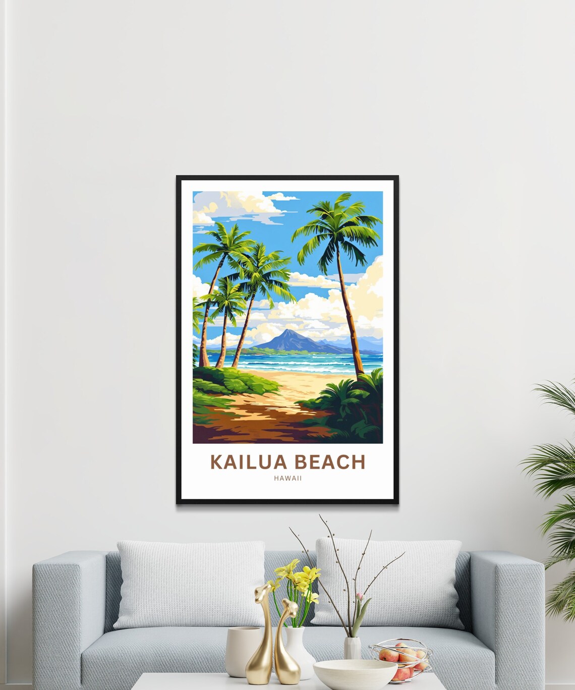 Kailua Beach Hawaii Tropical Mountain Personalized Travel Poster - Image 2