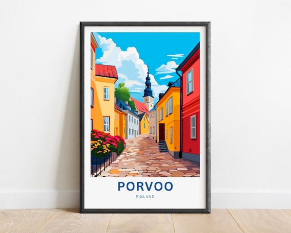 Porvoo Finland Colorful Old Town Street Vintage Travel City Poster