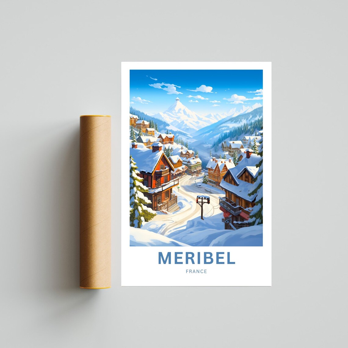 Meribel France Snowy Village Chalets Custom Text Travel Poster - Image 4