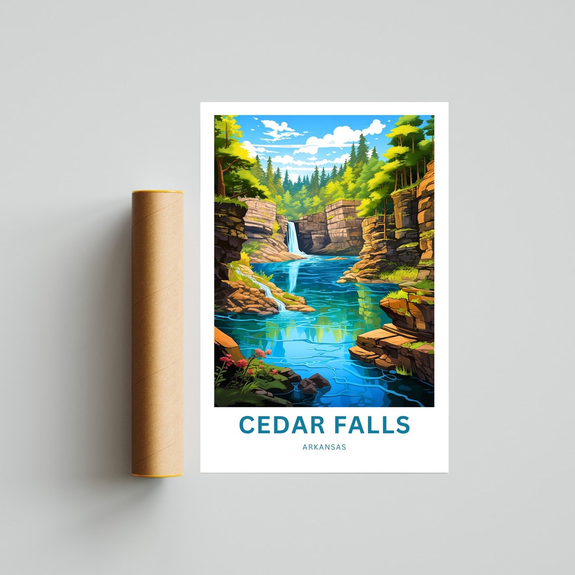 Cedar Falls Arkansas Red Rock Canyon River Falls Travel Poster - Image 4