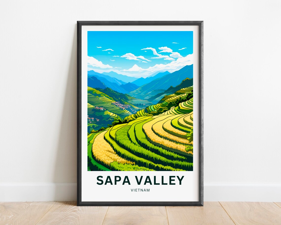 Sapa Valley Vietnam Rice Terraces Green Mountains Travel Poster