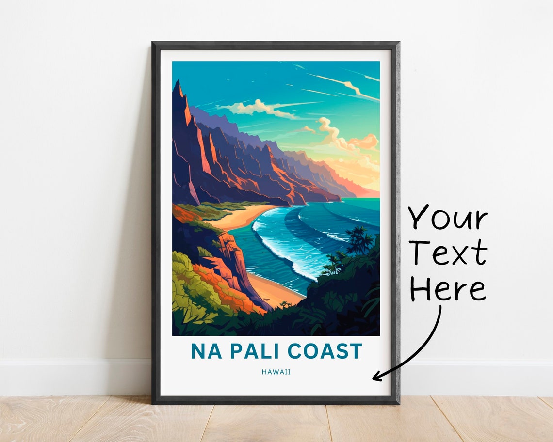 Personalized Na Pali Coast Hawaii Cliffs Custom Text Travel Poster