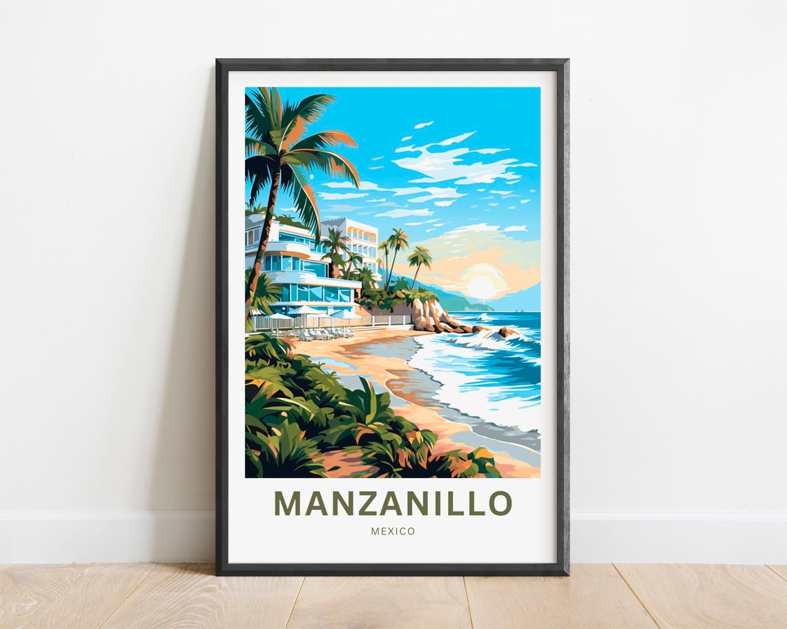 Manzanillo Travel Print Manzanillo Poster Mexico Wall Art Framed Present Gift Mexico Present