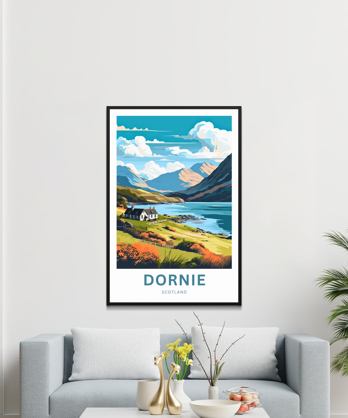 Dornie Scotland Lochside Cottages Teal Water Mountain Scene Poster - Image 3