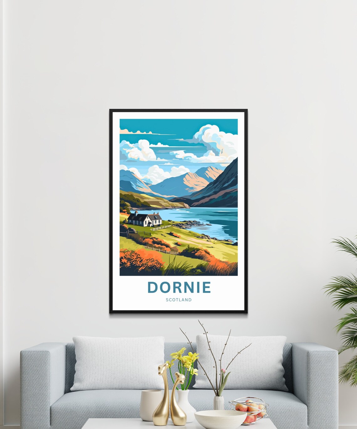 Personalized Dornie Scotland Loch Meadow Cottage Hills Poster - Image 3