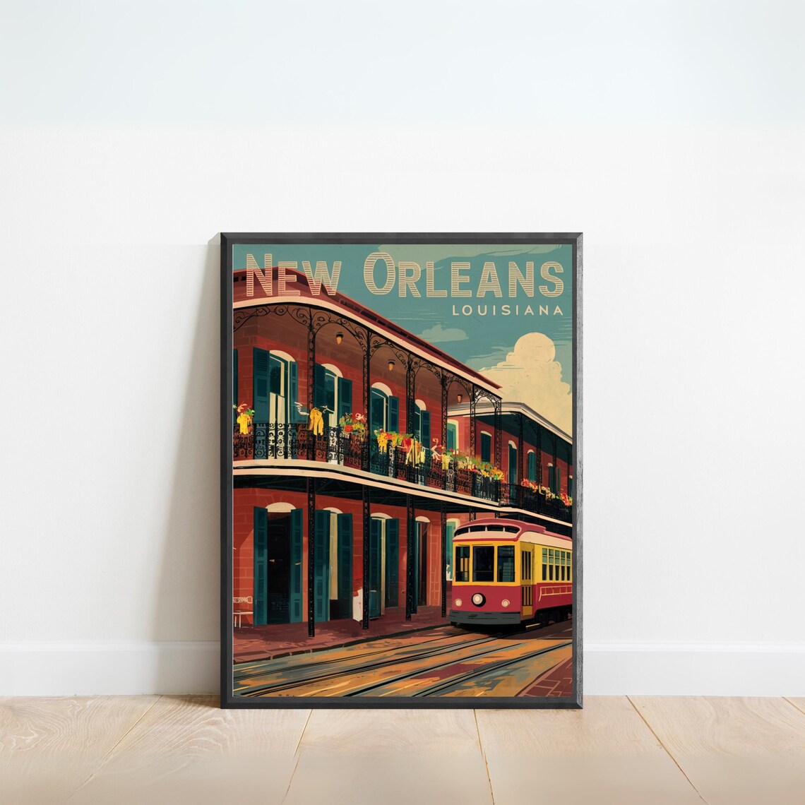 New Orleans Louisiana Vintage French Quarter Retro Travel Poster