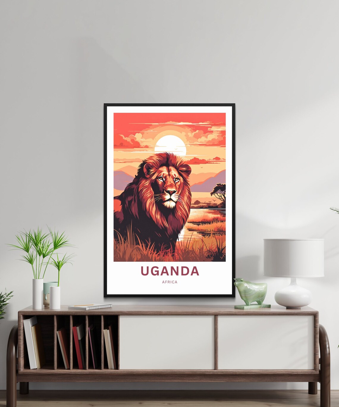 Uganda Africa Travel Poster Majestic Lion Portrait Sunset Wildlife - Image 2