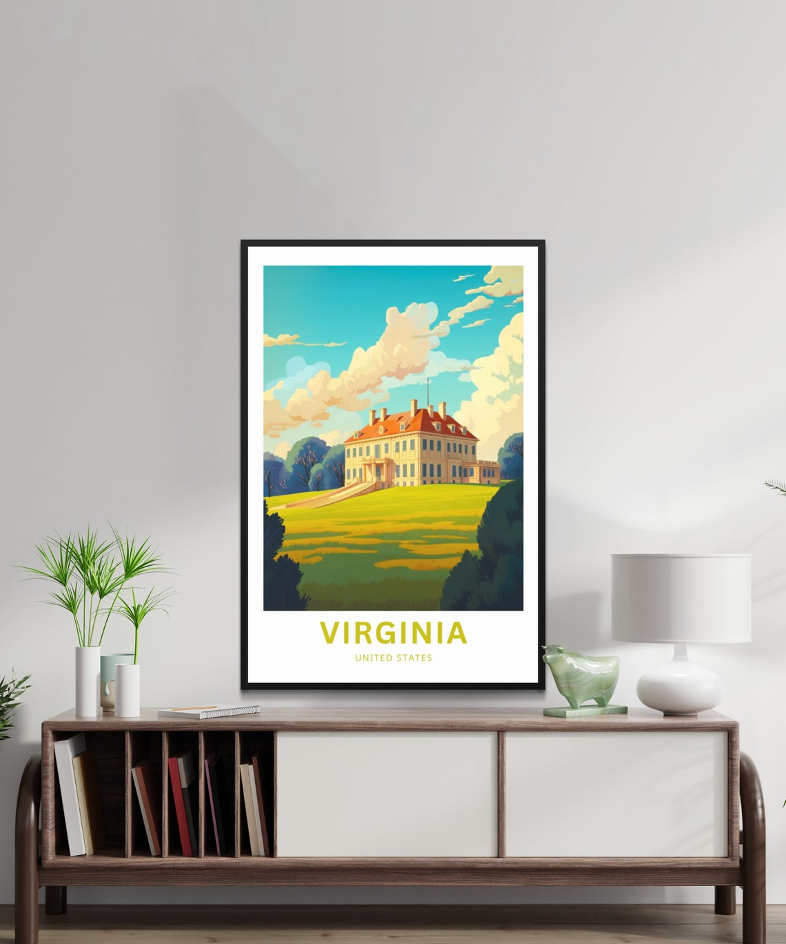 Personalized Virginia Grand Hilltop Mansion Meadow Travel Poster - Image 2