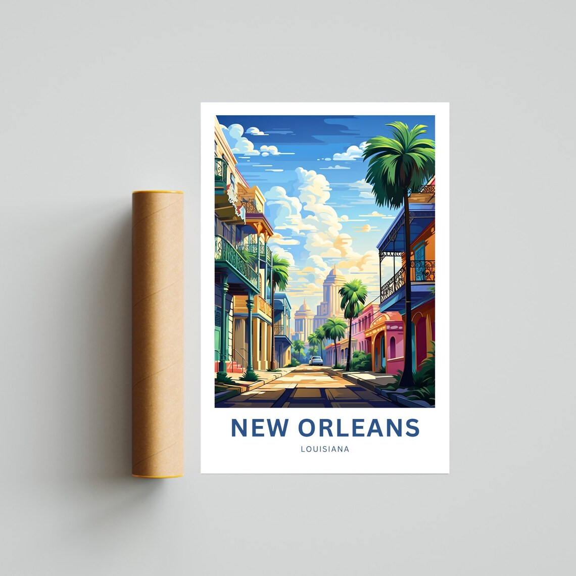 New Orleans Louisiana Historic Street Palms Skyline Scene Poster - Image 4